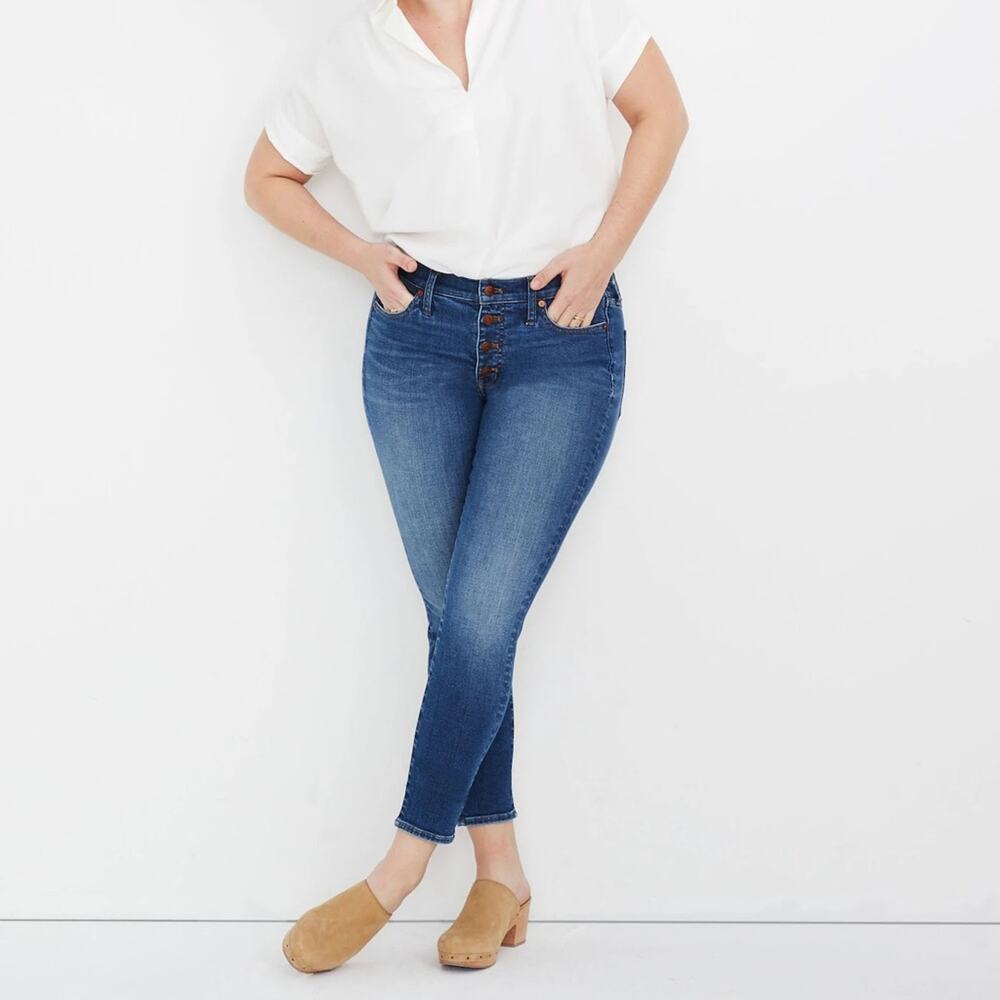 NWT Madewell 9" Mid-Rise Skinny Crop Medium Wash Jeans Button-Front Size 28